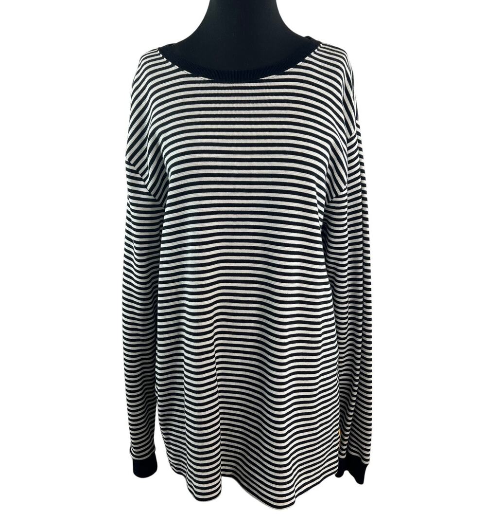 Polo Ralph Lauren White Black Sweater Dress Cotton Striped Boat Neck XL X-Large
